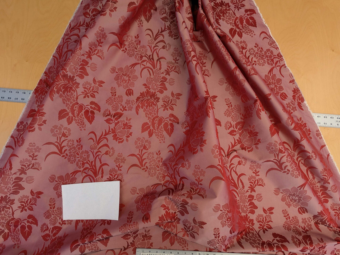 By Yd Scalamandre Baranzelli Superb 100% Silk Damask Crimson Red &amp; Silver Flower Art Deco Italy SKU90