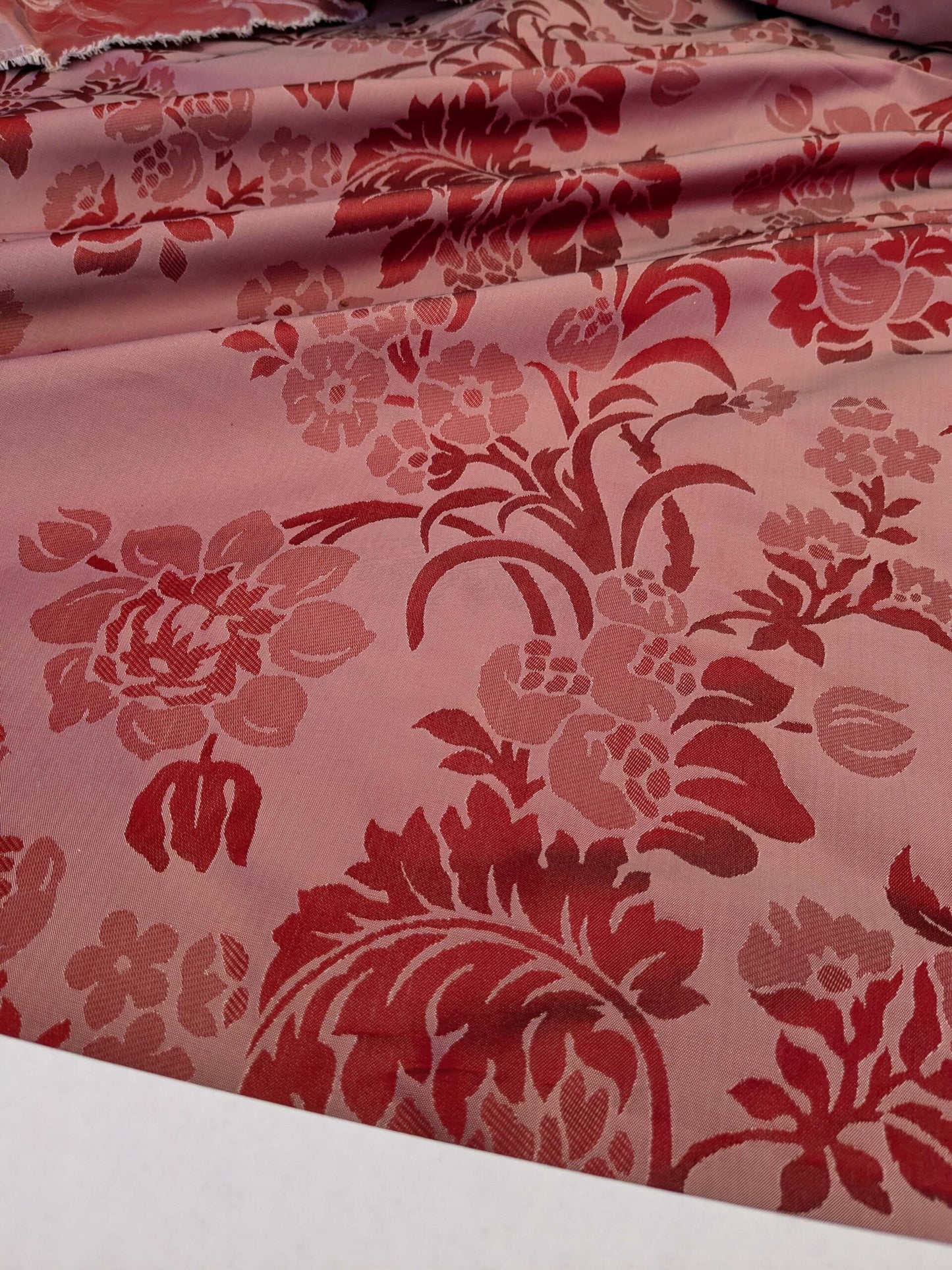 By Yd Scalamandre Baranzelli Superb 100% Silk Damask Crimson Red &amp; Silver Flower Art Deco Italy SKU90