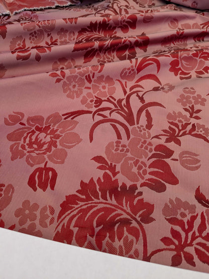 By Yd Scalamandre Baranzelli Superb 100% Silk Damask Crimson Red &amp; Silver Flower Art Deco Italy SKU90