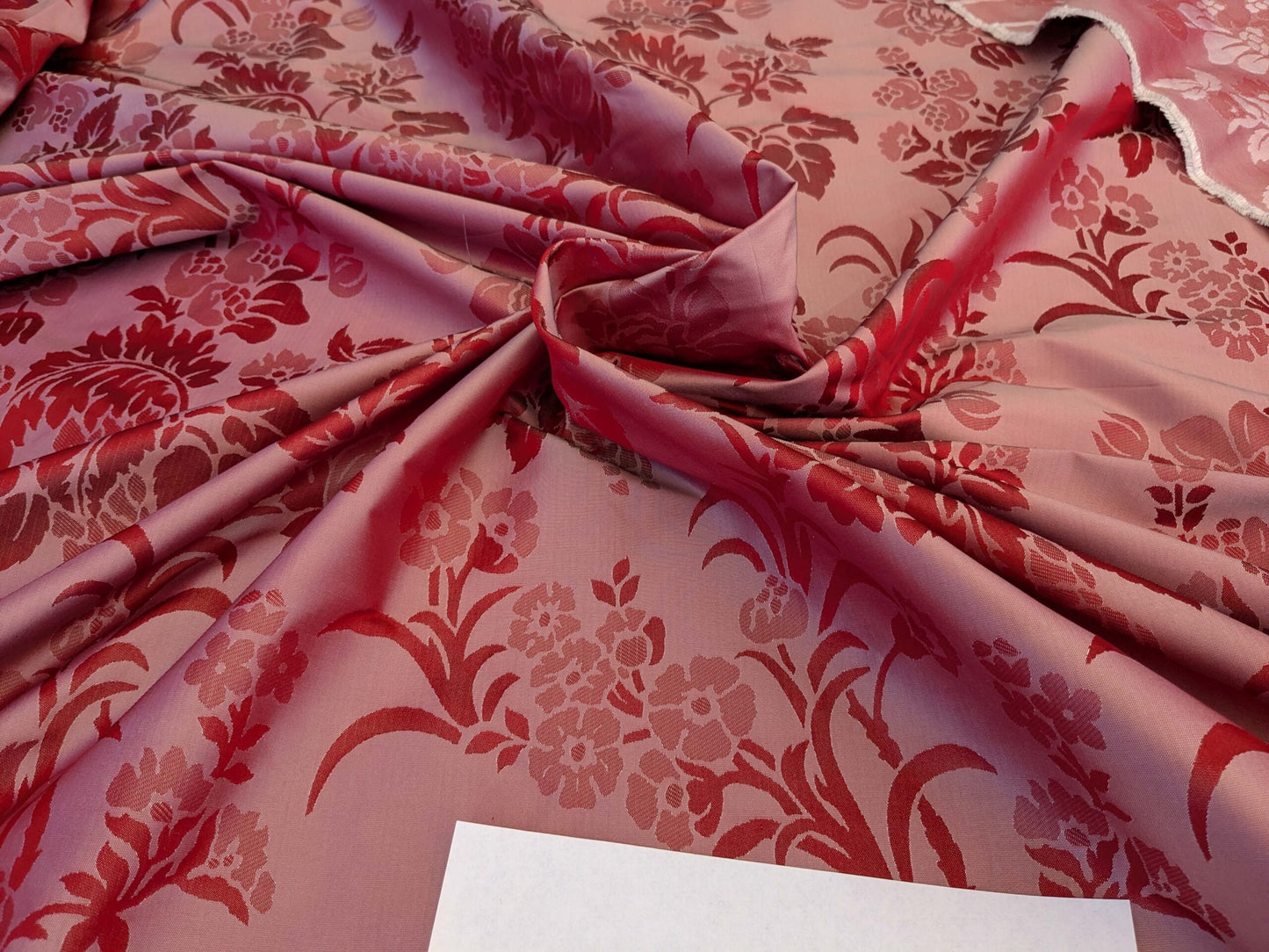 By Yd Scalamandre Baranzelli Superb 100% Silk Damask Crimson Red &amp; Silver Flower Art Deco Italy SKU90