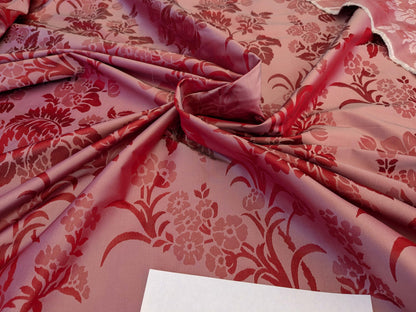 By Yd Scalamandre Baranzelli Superb 100% Silk Damask Crimson Red &amp; Silver Flower Art Deco Italy SKU90