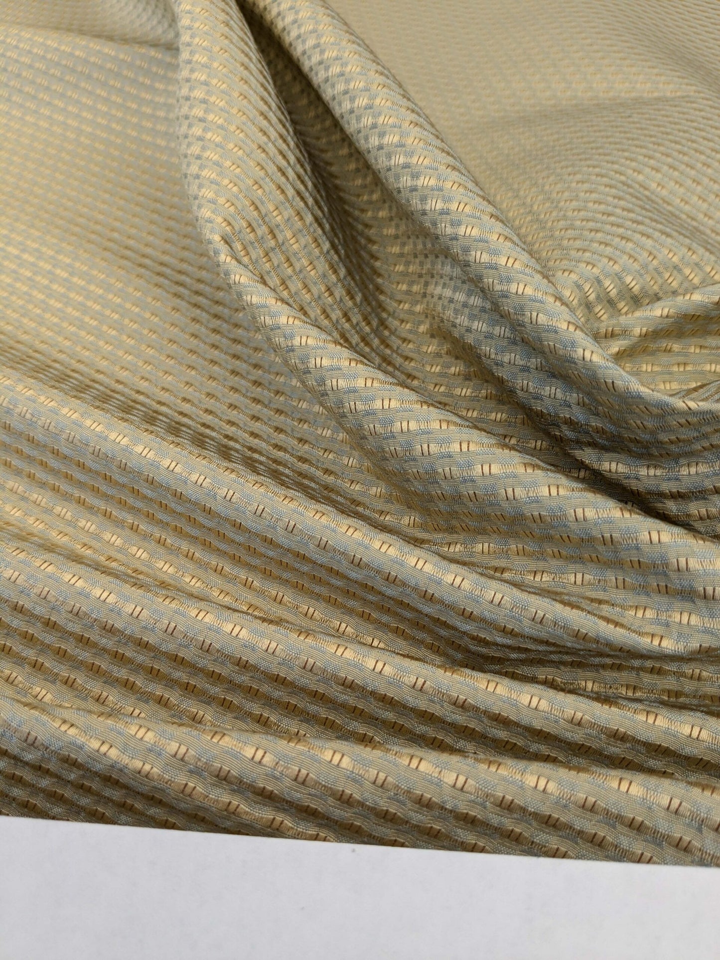 Scalamandre  Livia Madonna Blue &amp; Gold Silk Cotton Damask Mini Dot Texture Scalamandre MSRP USD 408/Y