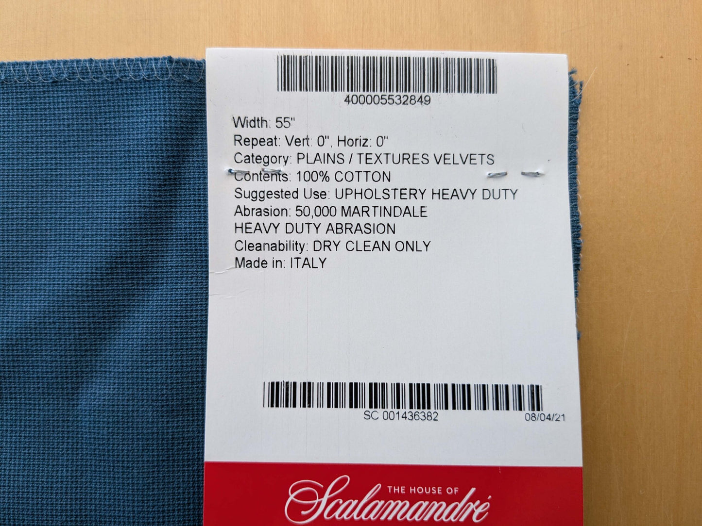 Special Order Scalamandre Indus Ocean Blue Plain Solid Cotton MSRP USD 240/y