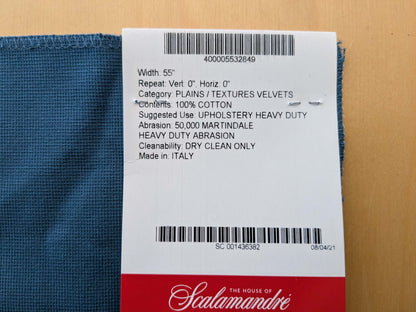 Special Order Scalamandre Indus Ocean Blue Plain Solid Cotton MSRP USD 240/y