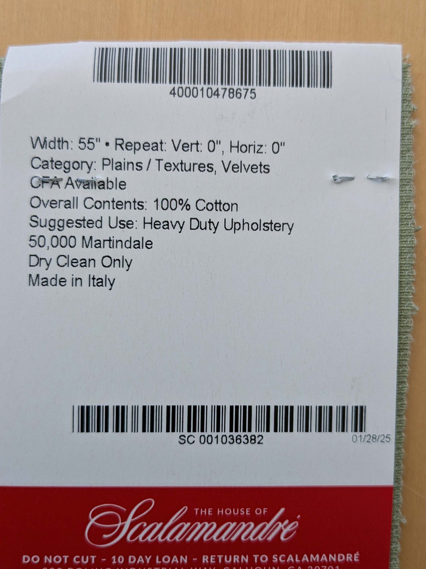 Special Order Scalamandre Indus Sage Green Plain Solid Cotton MSRP USD 240/y