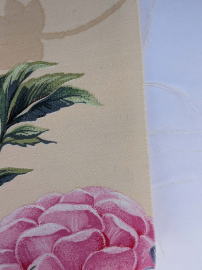 Scalamandre Folie Flamande Rose on Beige Botanic Illustration Rose Dalia Tulip Ivy Crocus Morning Glory 33-screen!  MSRP USD236/y