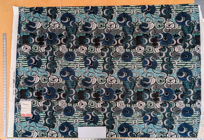 3 EV52 1.2y x 58"wide Scalamandre Lelievre Paris Jean Paul Gaultier Meltingpot Aqua Abstract Art Deco Suzani Classic Novelty Blue Black White  MSRP USD450+