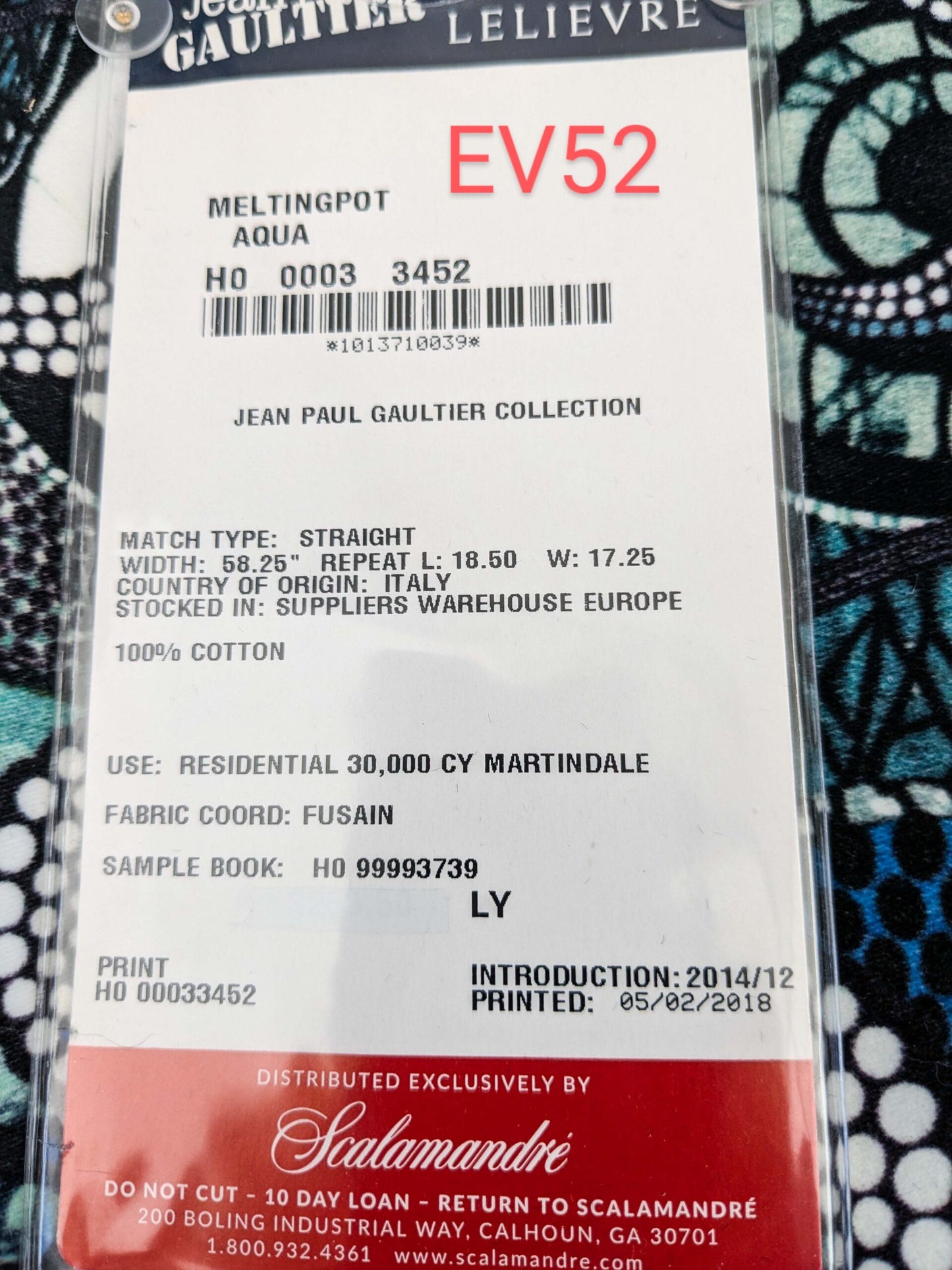 3 EV52 1.2y x 58"wide Scalamandre Lelievre Paris Jean Paul Gaultier Meltingpot Aqua Abstract Art Deco Suzani Classic Novelty Blue Black White  MSRP USD450+