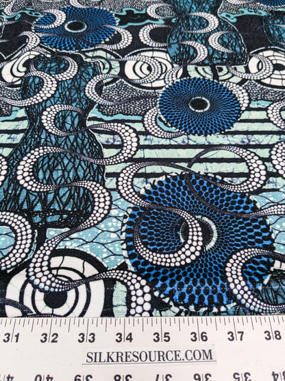 3 EV52 1.2y x 58"wide Scalamandre Lelievre Paris Jean Paul Gaultier Meltingpot Aqua Abstract Art Deco Suzani Classic Novelty Blue Black White  MSRP USD450+