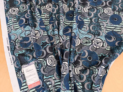 3 EV52 1.2y x 58"wide Scalamandre Lelievre Paris Jean Paul Gaultier Meltingpot Aqua Abstract Art Deco Suzani Classic Novelty Blue Black White  MSRP USD450+
