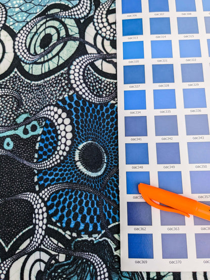 3 EV52 1.2y x 58"wide Scalamandre Lelievre Paris Jean Paul Gaultier Meltingpot Aqua Abstract Art Deco Suzani Classic Novelty Blue Black White  MSRP USD450+