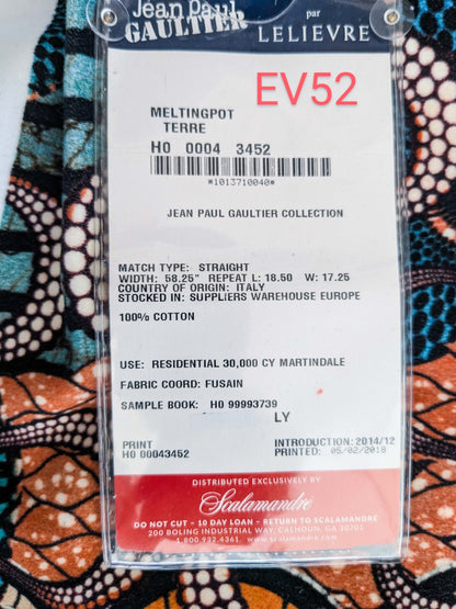 4 EV52 1.2y x 58"wide Scalamandre Lelievre Paris Jean Paul Gaultier Meltingpot Terre Abstract Art Deco Suzani Classic Novelty Orange Blue White  MSRP USD450+