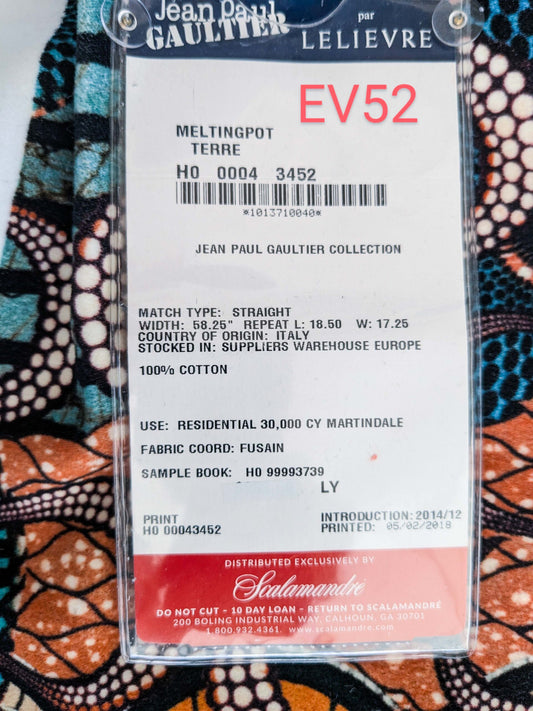 4 EV52 1.2y x 58"wide Scalamandre Lelievre Paris Jean Paul Gaultier Meltingpot Terre Abstract Art Deco Suzani Classic Novelty Orange Blue White  MSRP USD450+