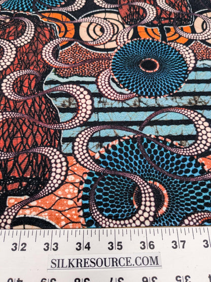 4 EV52 1.2y x 58"wide Scalamandre Lelievre Paris Jean Paul Gaultier Meltingpot Terre Abstract Art Deco Suzani Classic Novelty Orange Blue White  MSRP USD450+