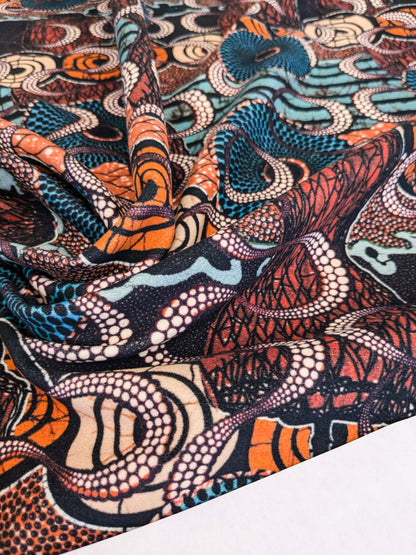 4 EV52 1.2y x 58"wide Scalamandre Lelievre Paris Jean Paul Gaultier Meltingpot Terre Abstract Art Deco Suzani Classic Novelty Orange Blue White  MSRP USD450+