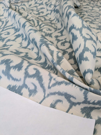 6 EV52 2.4y x 54"wide Scalamandre Hinson Swirl Blue White Silk Linen Damask Ikat Scroll MSRP USD 372/Y