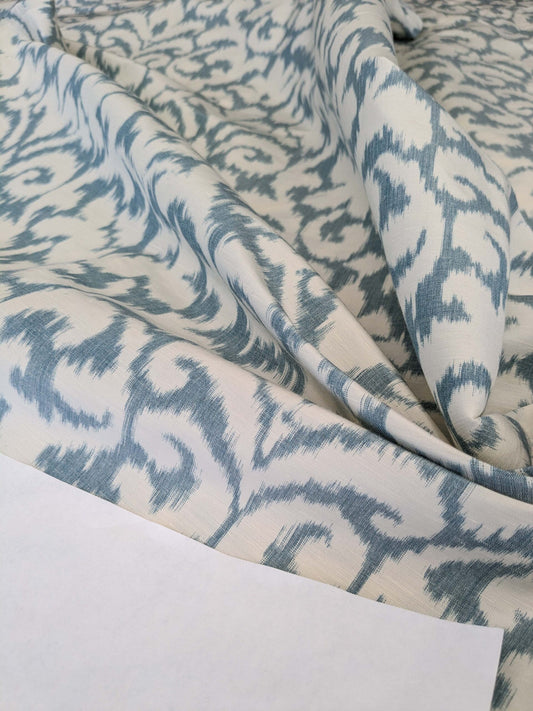 6 EV52 2.4y x 54"wide Scalamandre Hinson Swirl Blue White Silk Linen Damask Ikat Scroll MSRP USD 372/Y