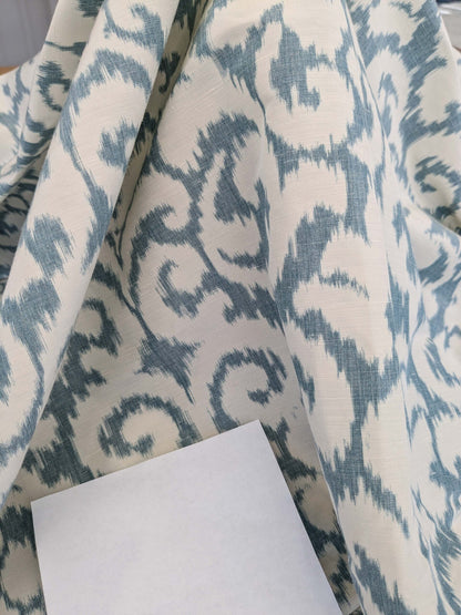 6 EV52 2.4y x 54"wide Scalamandre Hinson Swirl Blue White Silk Linen Damask Ikat Scroll MSRP USD 372/Y