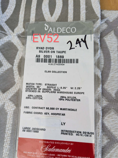 8 EV52 2.4y x 55"wide Scalamandre Aldeco Ryad Dyor Silver on Taupe