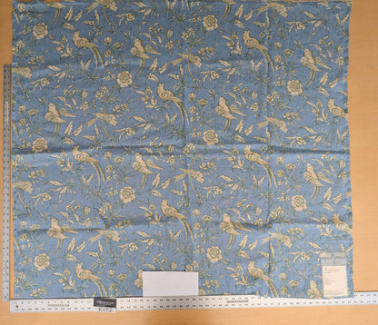 11 EV52 1.2y x 53"wide Scalamandre Aviary Sky Blue Linen Birds Floral Botanical Foliage Chinoiserie Print