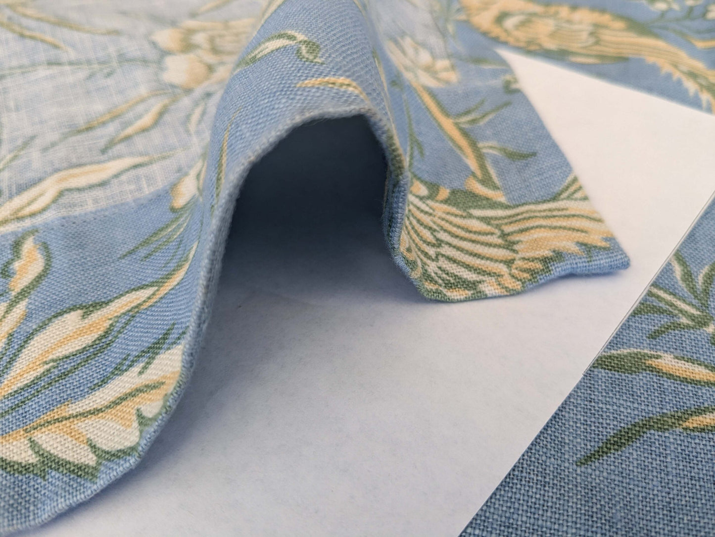 11 EV52 1.2y x 53"wide Scalamandre Aviary Sky Blue Linen Birds Floral Botanical Foliage Chinoiserie Print