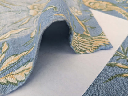 11 EV52 1.2y x 53"wide Scalamandre Aviary Sky Blue Linen Birds Floral Botanical Foliage Chinoiserie Print