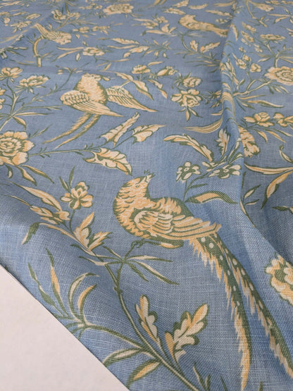 11 EV52 1.2y x 53"wide Scalamandre Aviary Sky Blue Linen Birds Floral Botanical Foliage Chinoiserie Print
