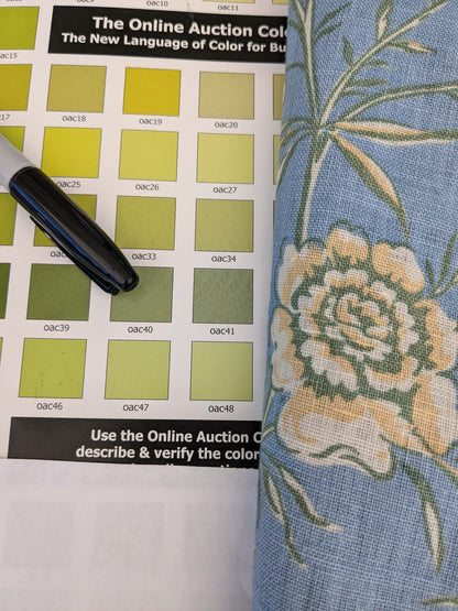 11 EV52 1.2y x 53"wide Scalamandre Aviary Sky Blue Linen Birds Floral Botanical Foliage Chinoiserie Print