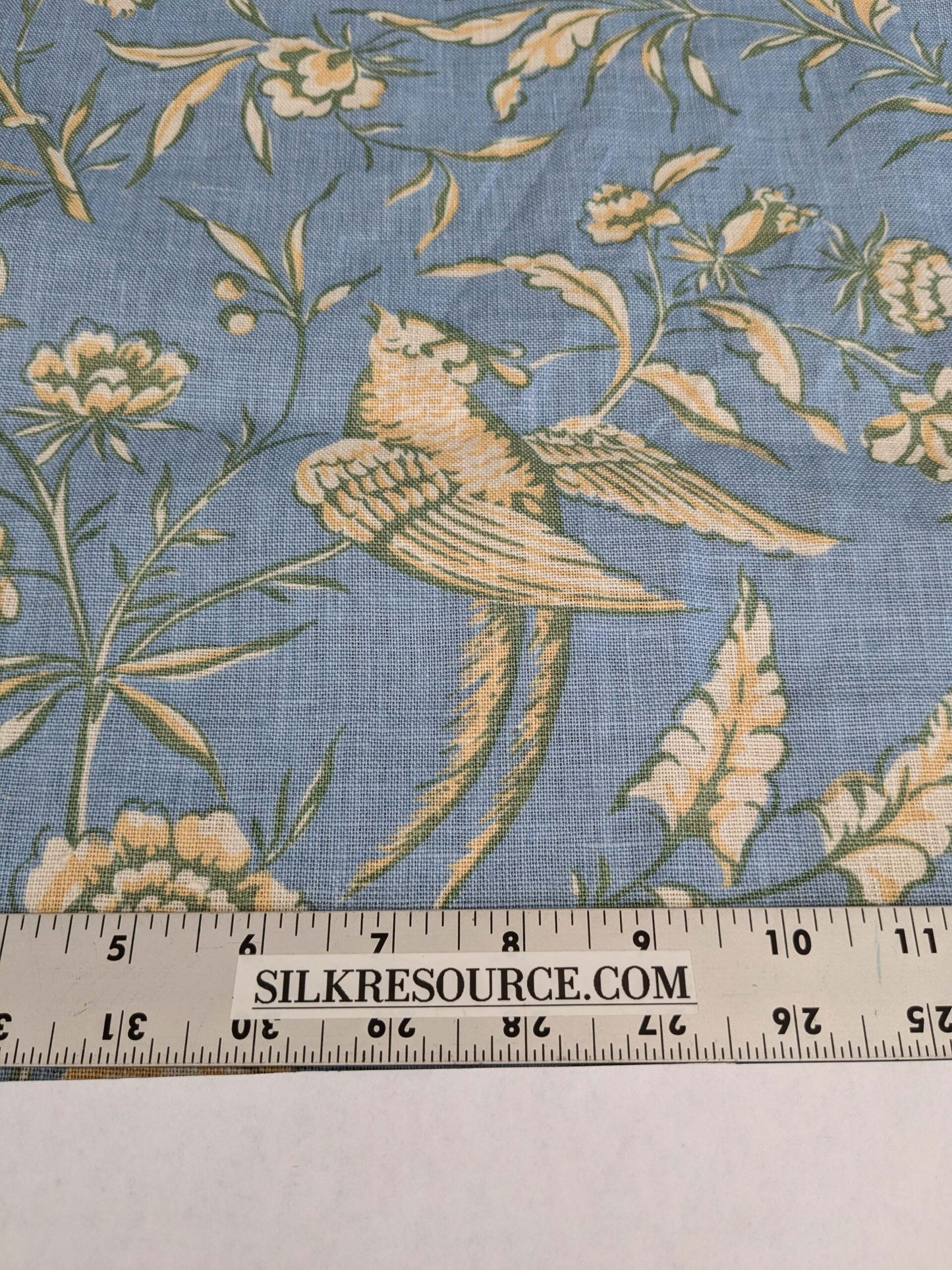 11 EV52 1.2y x 53"wide Scalamandre Aviary Sky Blue Linen Birds Floral Botanical Foliage Chinoiserie Print