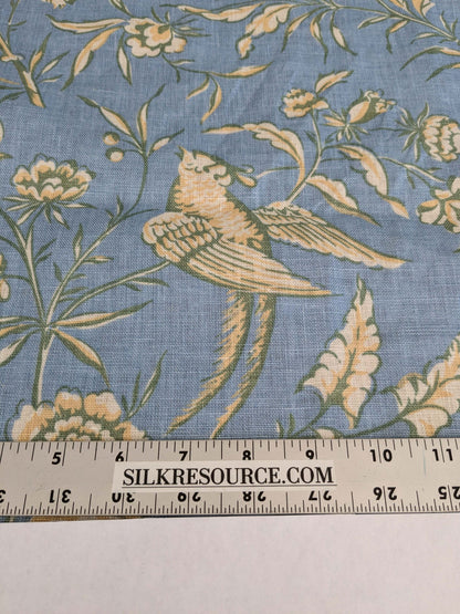 11 EV52 1.2y x 53"wide Scalamandre Aviary Sky Blue Linen Birds Floral Botanical Foliage Chinoiserie Print