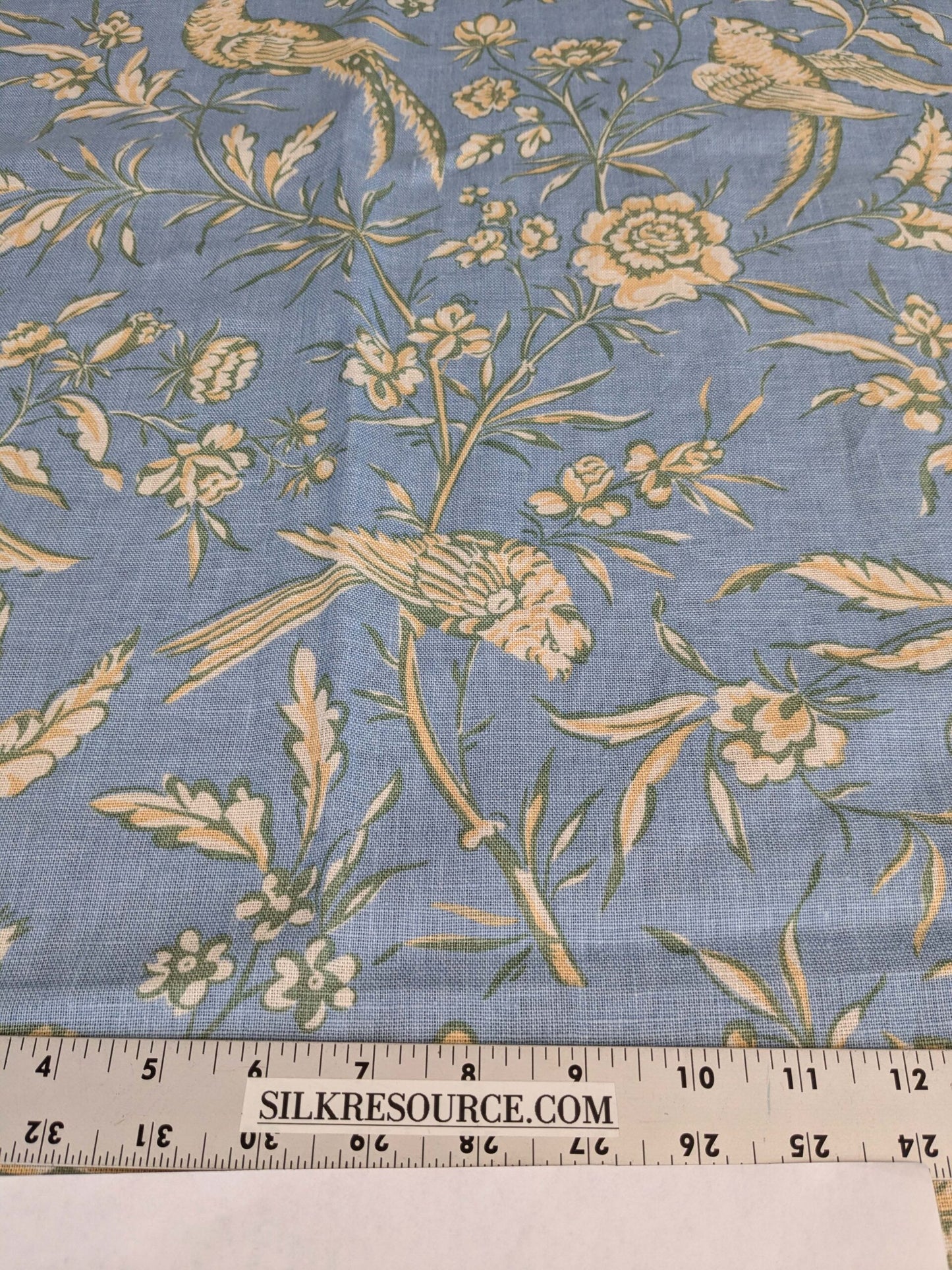 11 EV52 1.2y x 53"wide Scalamandre Aviary Sky Blue Linen Birds Floral Botanical Foliage Chinoiserie Print