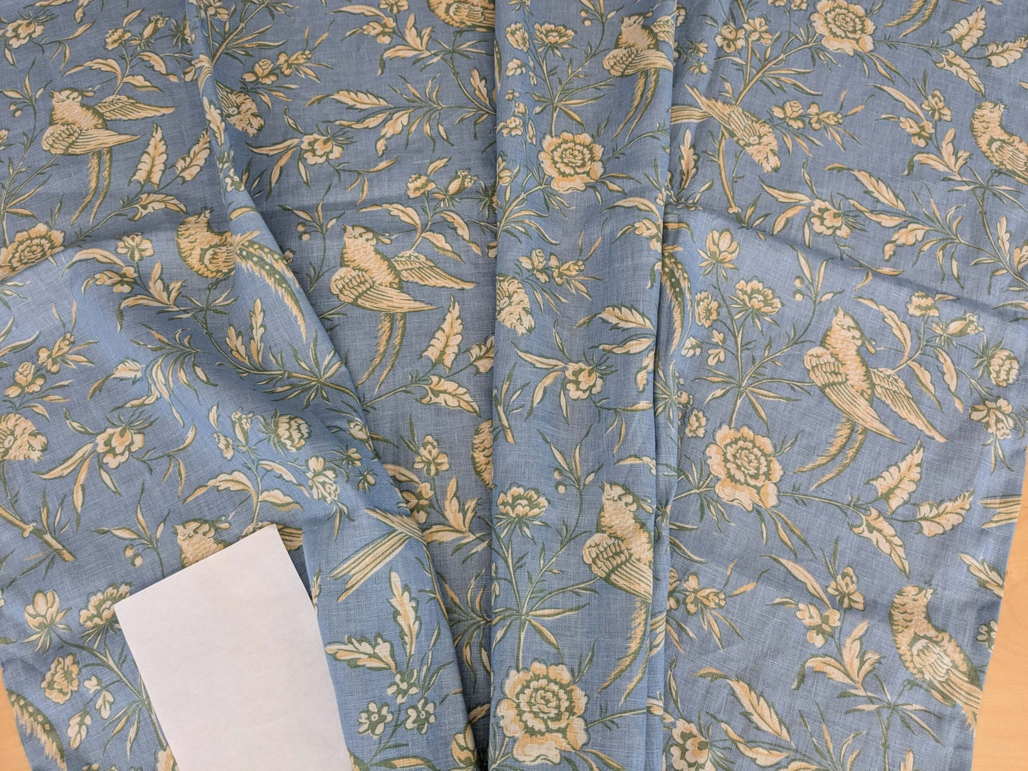 11 EV52 1.2y x 53"wide Scalamandre Aviary Sky Blue Linen Birds Floral Botanical Foliage Chinoiserie Print