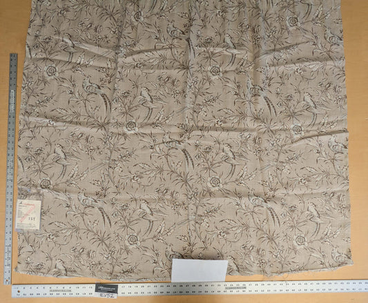 12 EV52 1.2y x 53"wide Scalamandre Aviary Taupe Brown Linen Birds Floral Botanical Foliage Chinoiserie Print