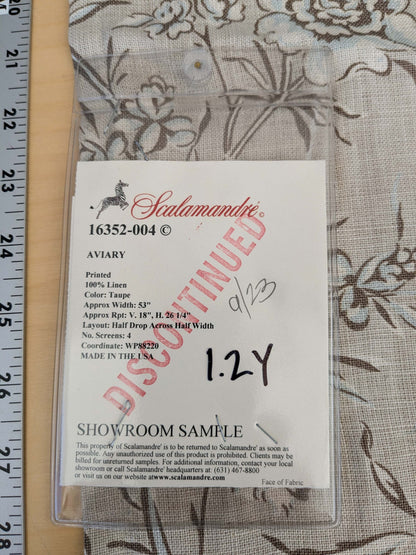 12 EV52 1.2y x 53"wide Scalamandre Aviary Taupe Brown Linen Birds Floral Botanical Foliage Chinoiserie Print