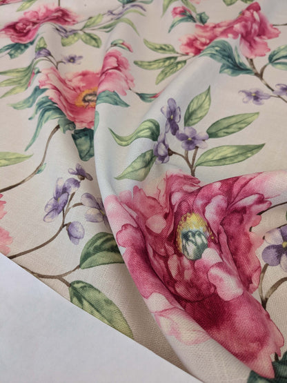 14 EV52 1.2y x 57"wide Scalamandre Roseland Cottage Petal Cream Pink Floral Print Botanical Polyester