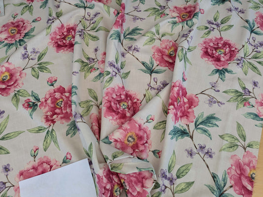 14 EV52 1.2y x 57"wide Scalamandre Roseland Cottage Petal Cream Pink Floral Print Botanical Polyester