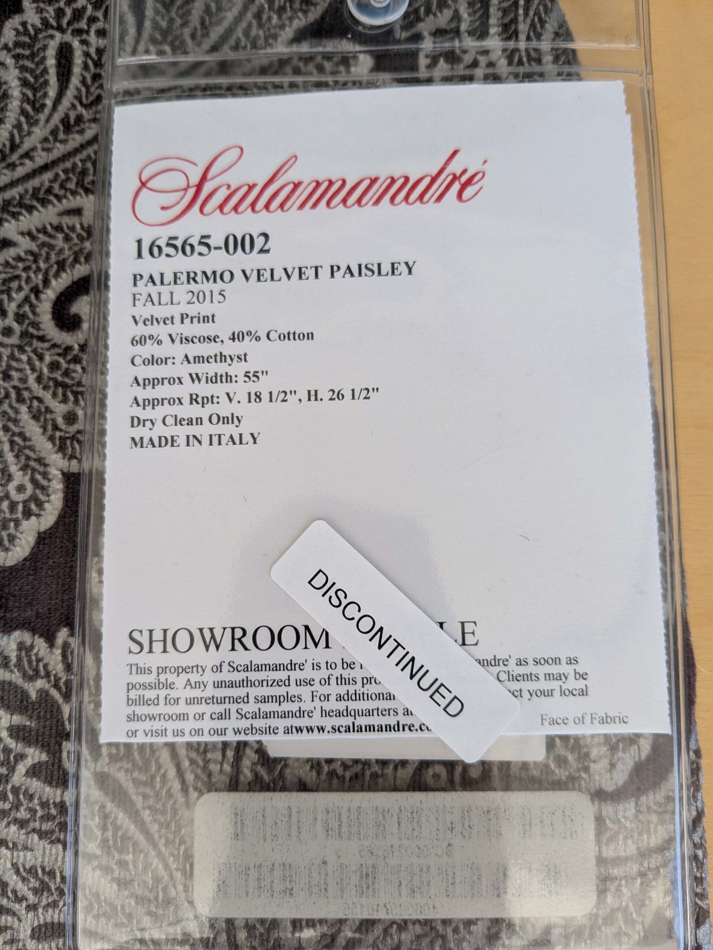 15 EV52 1.2y x 55"wide Scalamandre Palermo Velvet Paisley Amethyst Purple Printed Velvet Botanical Foliage MSRP USD610/y