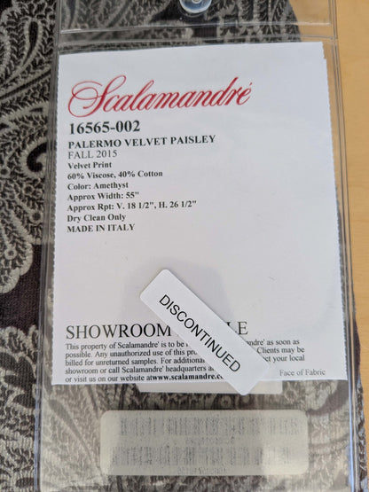 15 EV52 1.2y x 55"wide Scalamandre Palermo Velvet Paisley Amethyst Purple Printed Velvet Botanical Foliage MSRP USD610/y