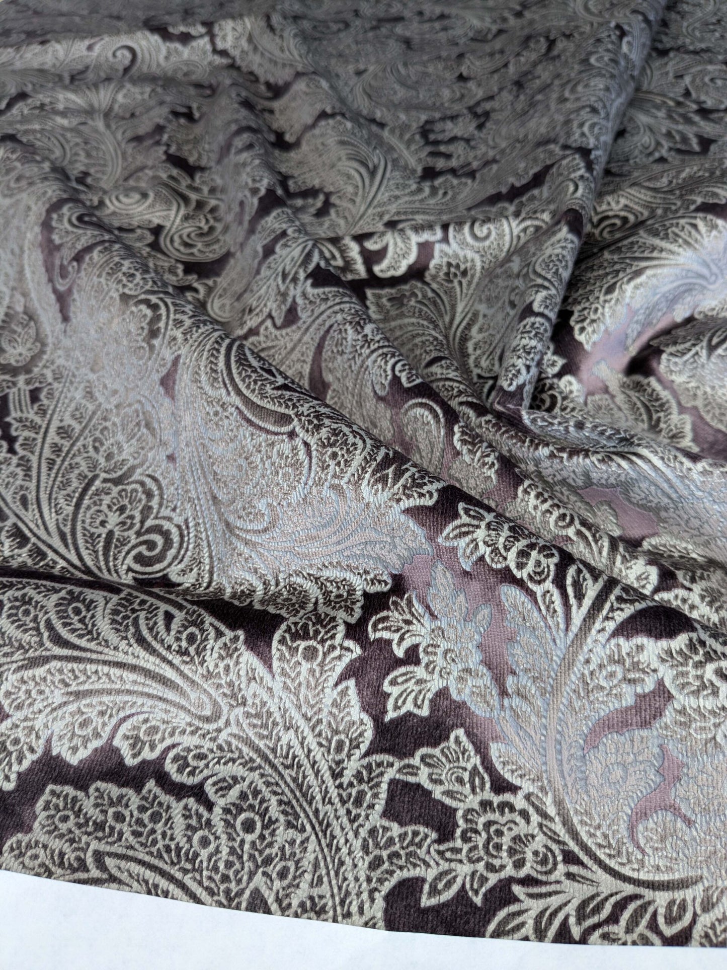 15 EV52 1.2y x 55"wide Scalamandre Palermo Velvet Paisley Amethyst Purple Printed Velvet Botanical Foliage MSRP USD610/y