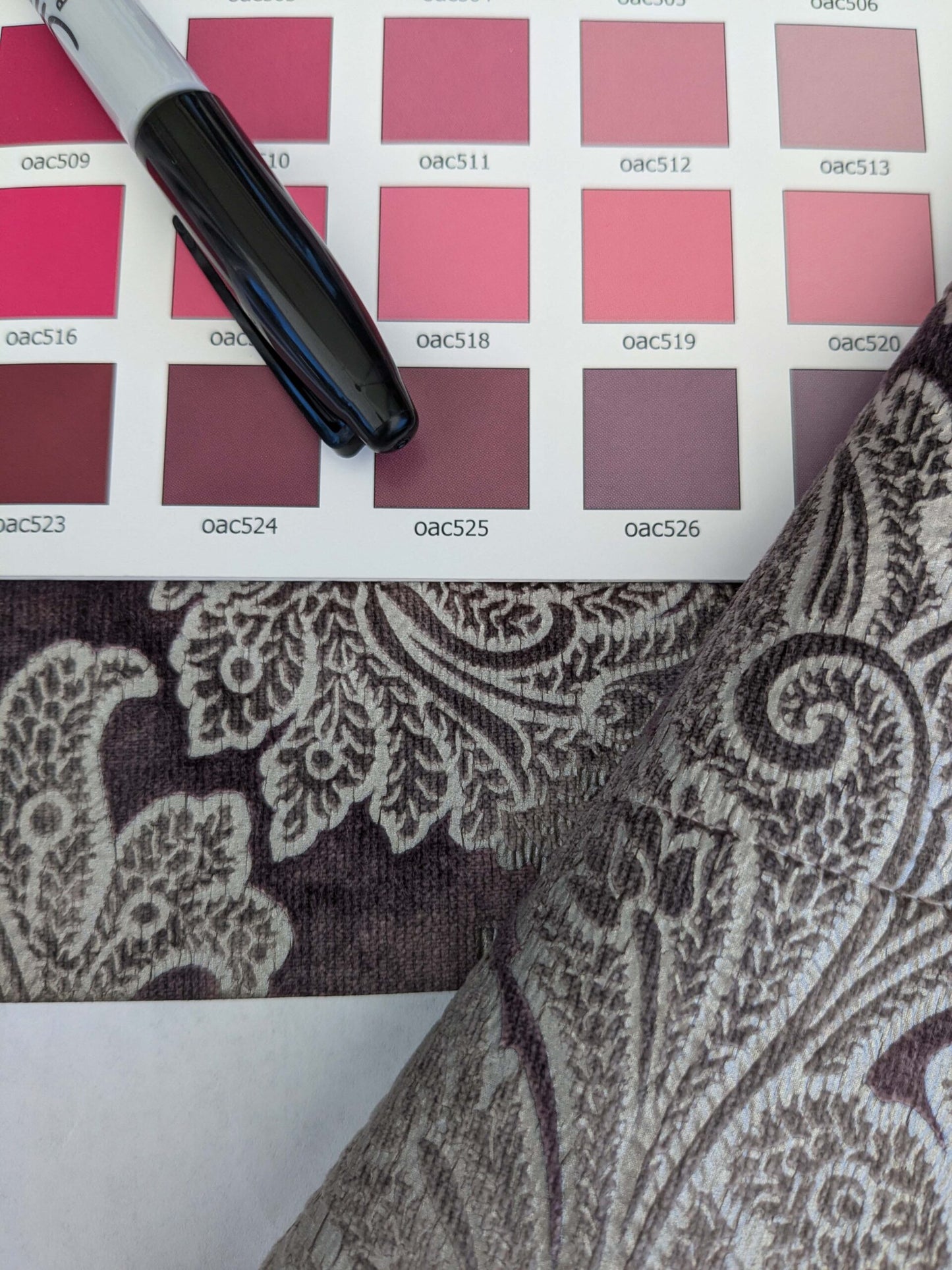 15 EV52 1.2y x 55"wide Scalamandre Palermo Velvet Paisley Amethyst Purple Printed Velvet Botanical Foliage MSRP USD610/y