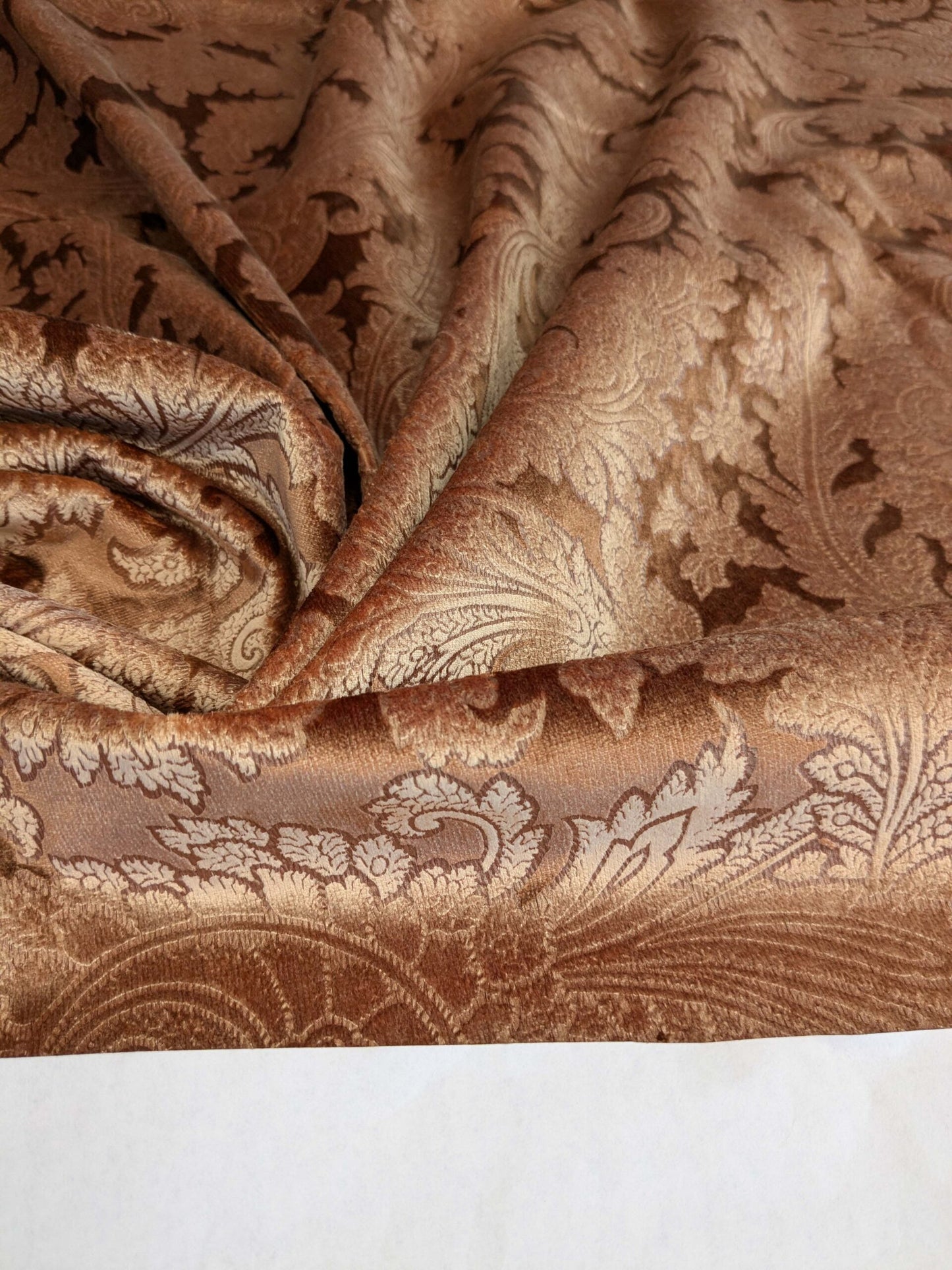16 EV52 1.2y x 55"wide Scalamandre Palermo Velvet Paisley Copper Brown Printed Velvet Botanical Foliage MSRP USD610/y