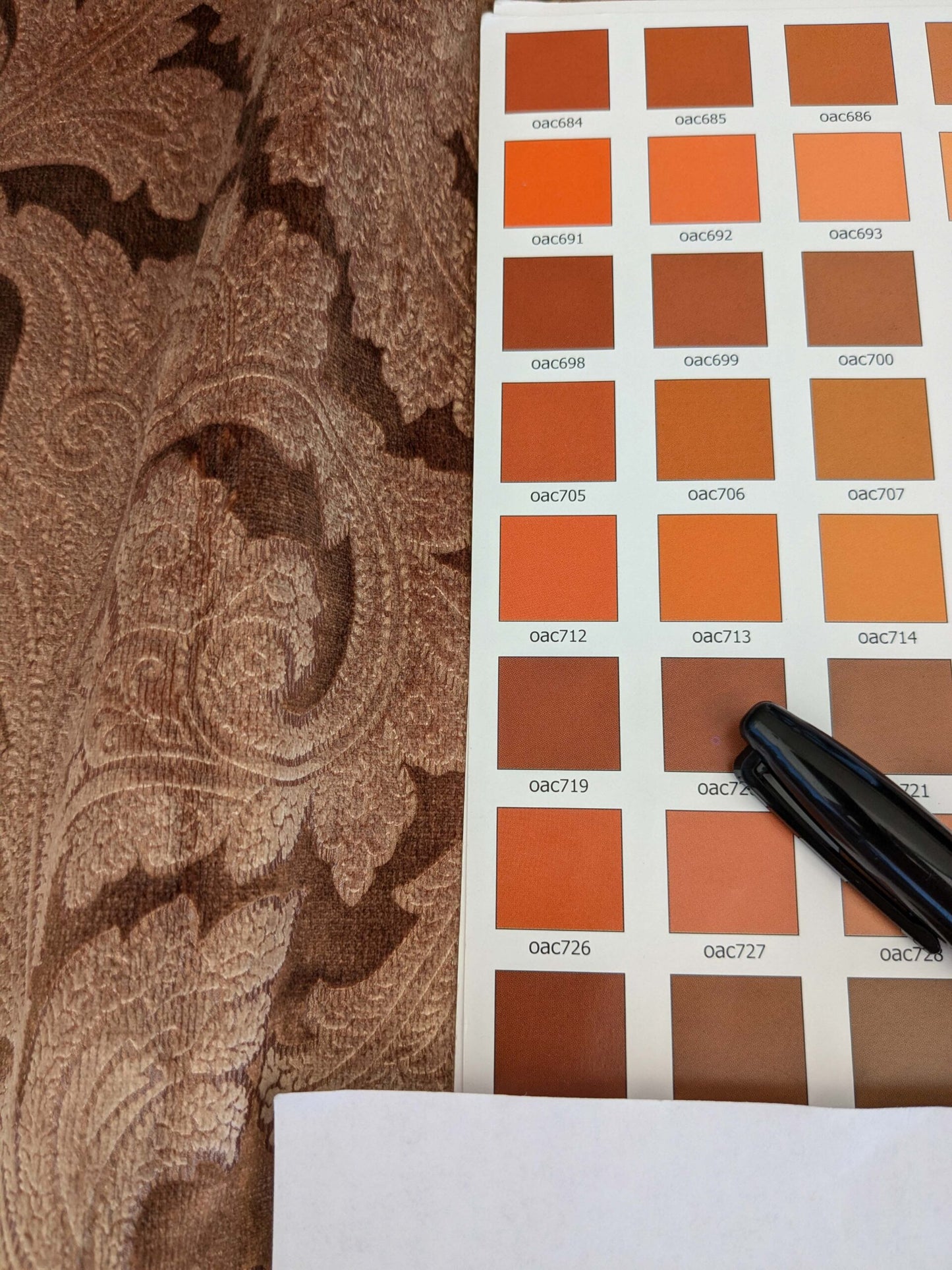 16 EV52 1.2y x 55"wide Scalamandre Palermo Velvet Paisley Copper Brown Printed Velvet Botanical Foliage MSRP USD610/y