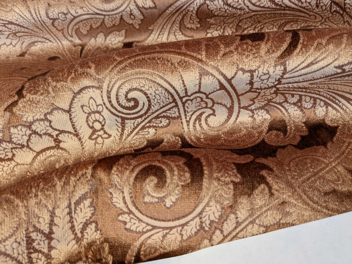 16 EV52 1.2y x 55"wide Scalamandre Palermo Velvet Paisley Copper Brown Printed Velvet Botanical Foliage MSRP USD610/y