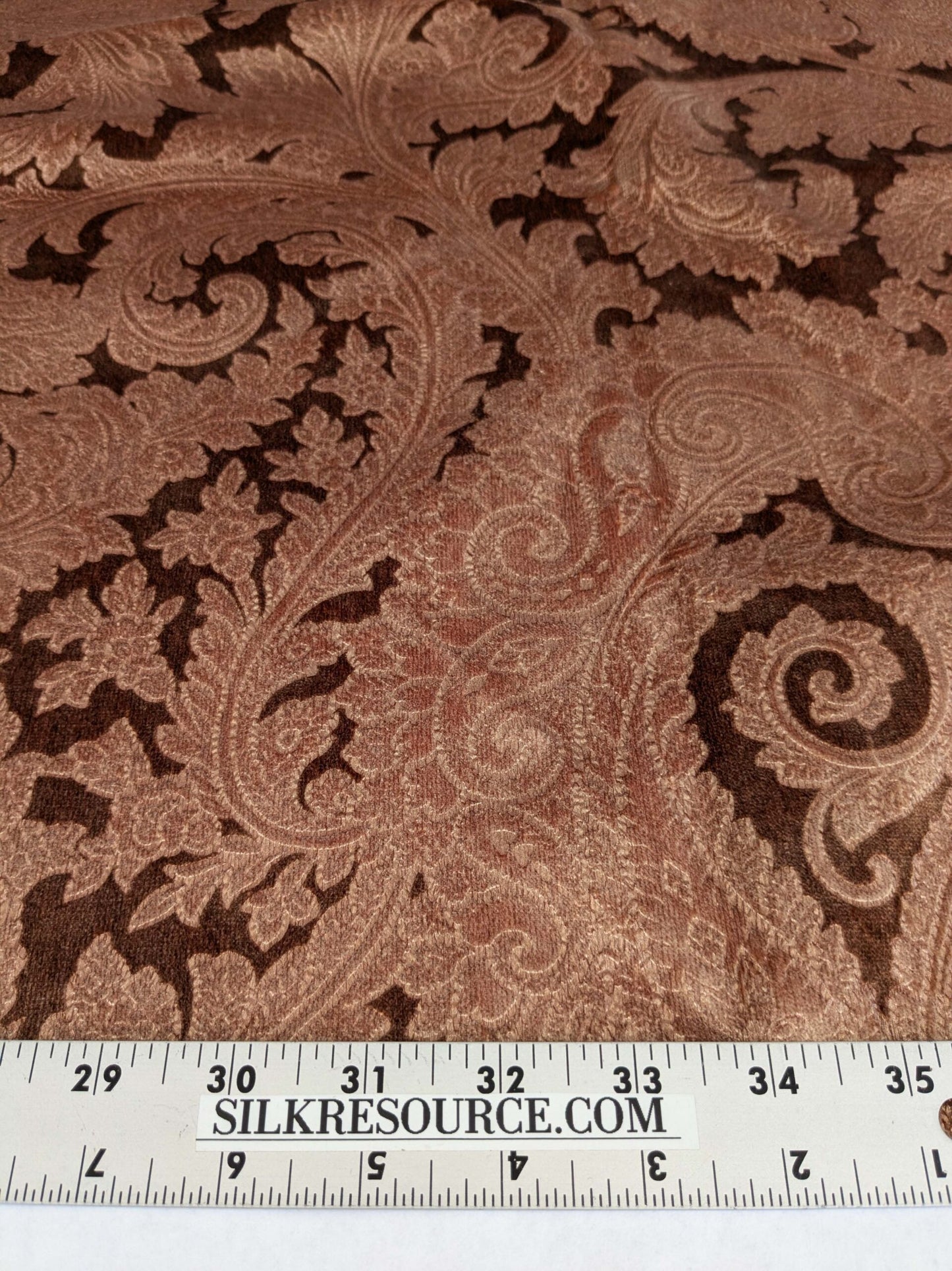 16 EV52 1.2y x 55"wide Scalamandre Palermo Velvet Paisley Copper Brown Printed Velvet Botanical Foliage MSRP USD610/y