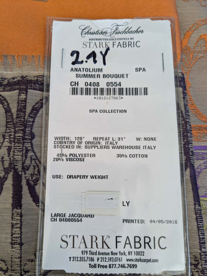 17 EV52 2.4y x 56"wide Scalamandre Christian Fischbacher Anatolium Summer Bouquet Stripe Purple Orange Chartreuse Green Novelty