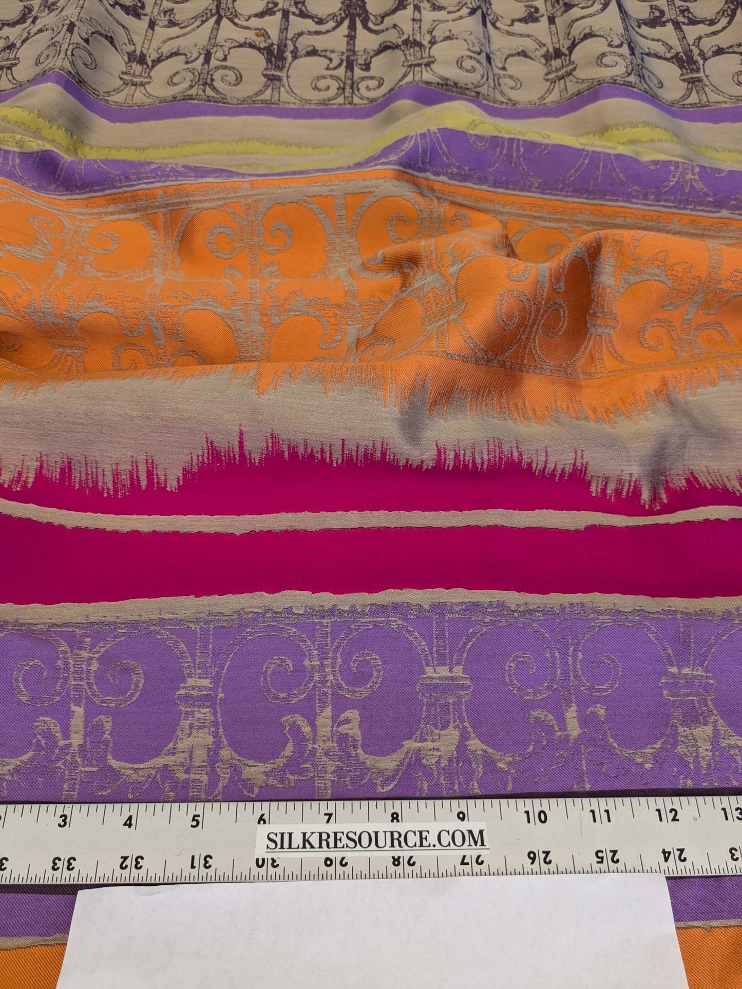 17 EV52 2.4y x 56"wide Scalamandre Christian Fischbacher Anatolium Summer Bouquet Stripe Purple Orange Chartreuse Green Novelty