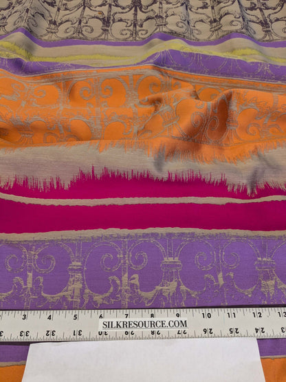 17 EV52 2.4y x 56"wide Scalamandre Christian Fischbacher Anatolium Summer Bouquet Stripe Purple Orange Chartreuse Green Novelty