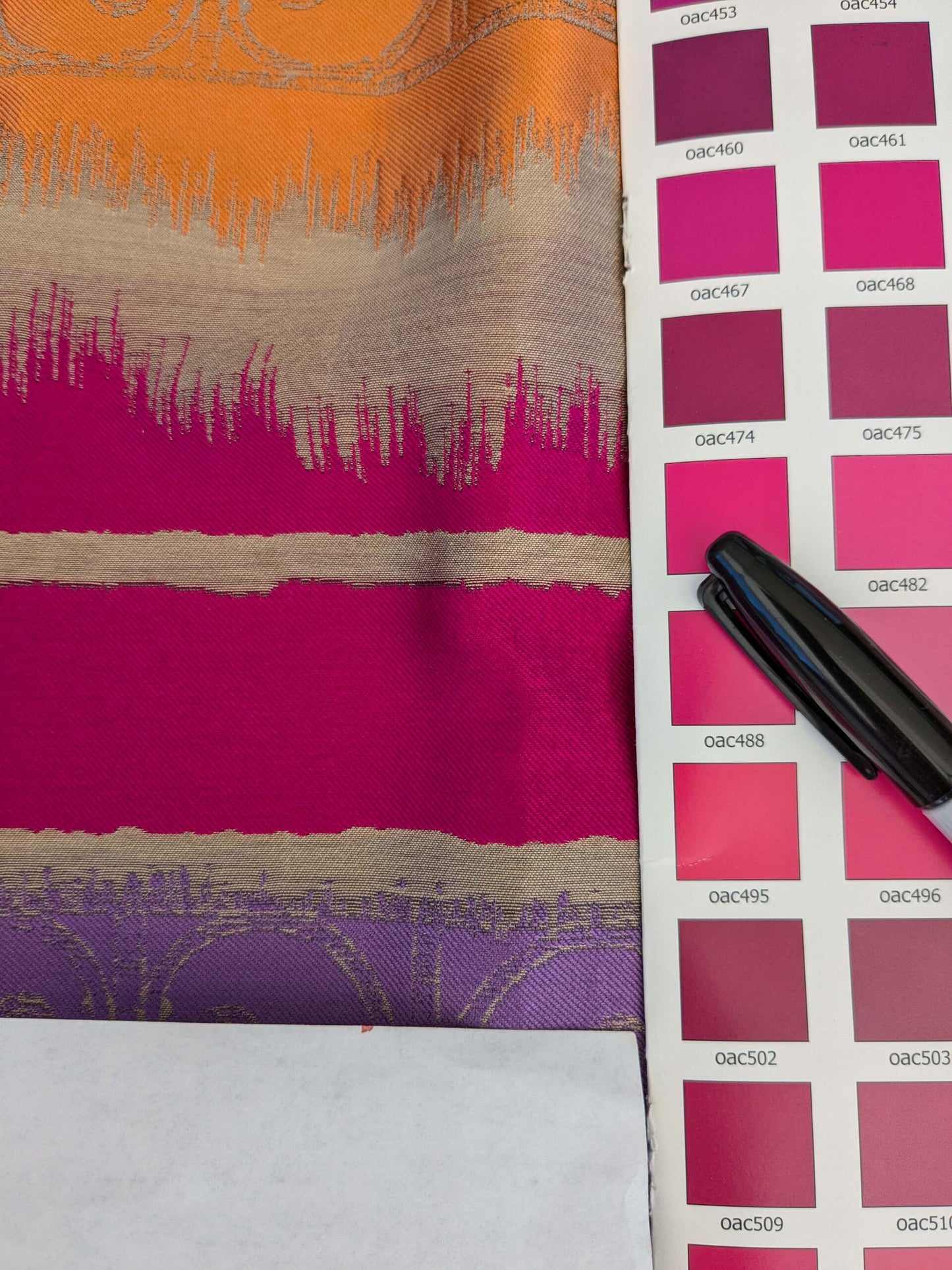 17 EV52 2.4y x 56"wide Scalamandre Christian Fischbacher Anatolium Summer Bouquet Stripe Purple Orange Chartreuse Green Novelty