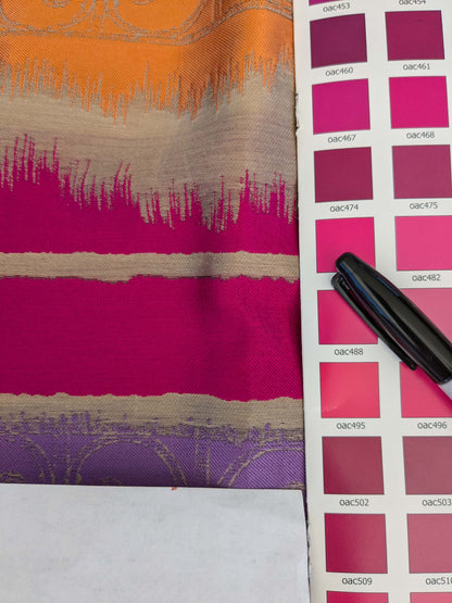 17 EV52 2.4y x 56"wide Scalamandre Christian Fischbacher Anatolium Summer Bouquet Stripe Purple Orange Chartreuse Green Novelty