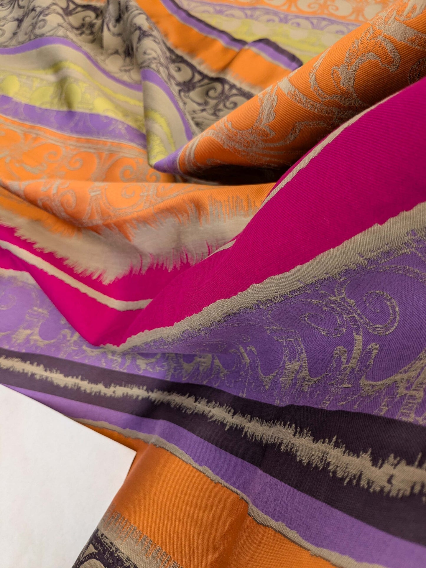 17 EV52 2.4y x 56"wide Scalamandre Christian Fischbacher Anatolium Summer Bouquet Stripe Purple Orange Chartreuse Green Novelty